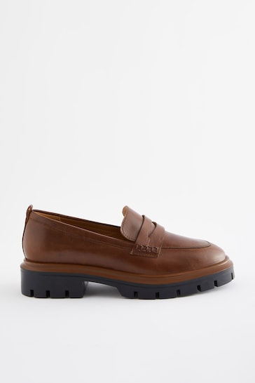 Tan Brown Forever Comfort Leather Cleated Sole Loafer Shoes