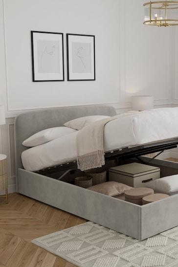 Opulent Velvet Light Grey Matson Upholstered Ottoman Storage Bed Frame