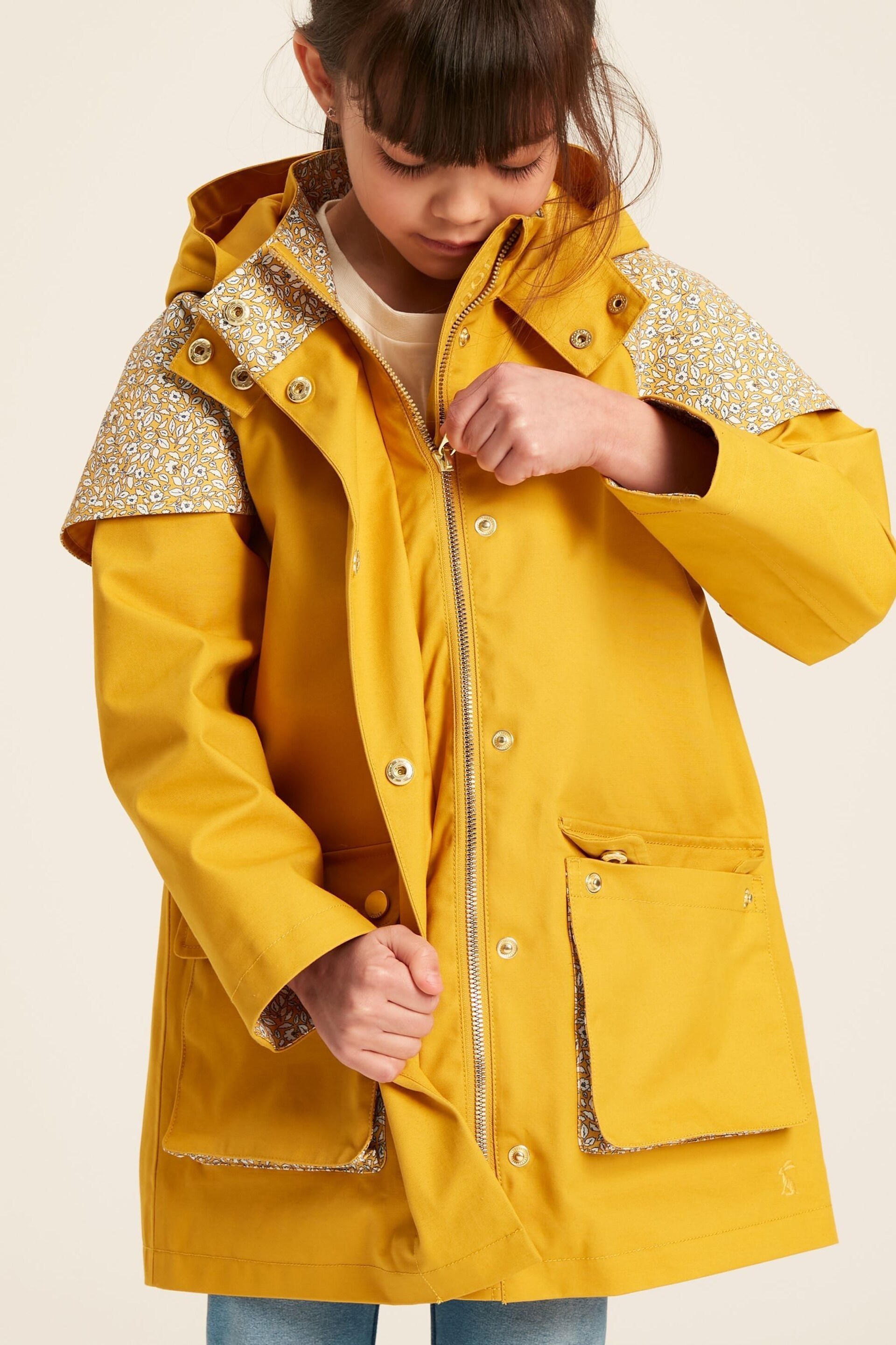 Joules Seacombe Yellow Waterproof Hooded Raincoat with Cape - Image 5 of 13