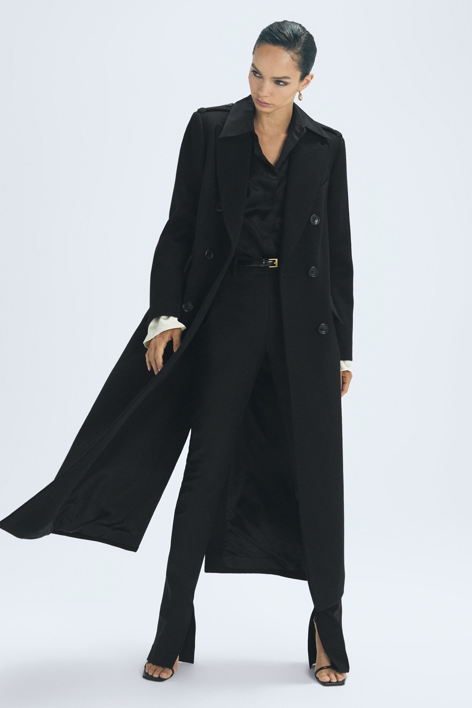 Ladies long black cashmere coat online