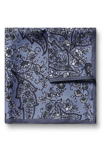 Charles Tyrwhitt Blue Black Heather Mini Paisley Print Silk Pocket Square