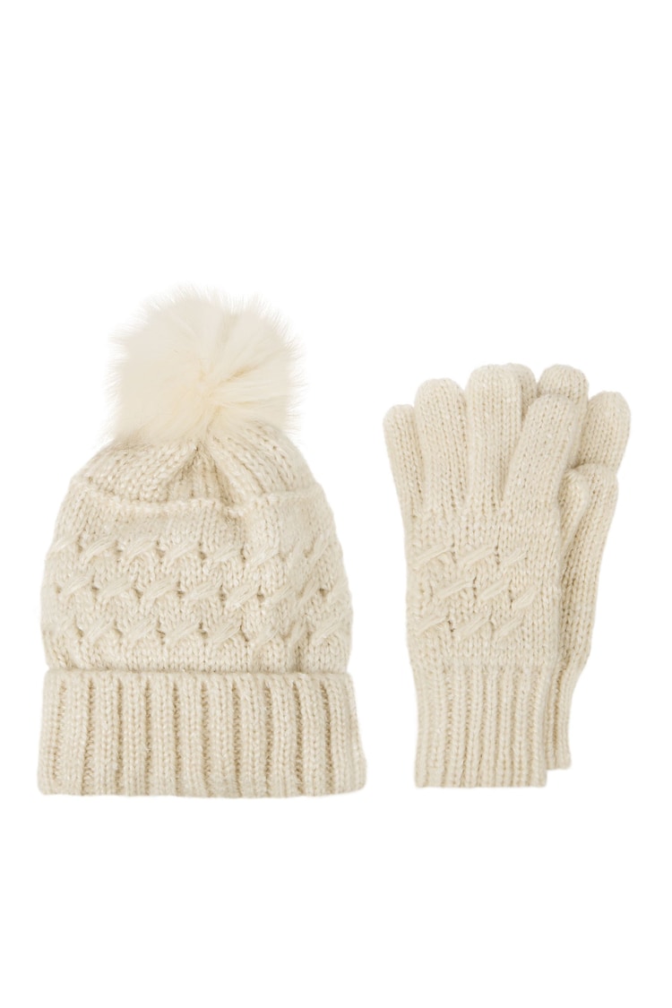 Totes Cream Ladies Cable Hat & Glove Set - Image 2 of 4