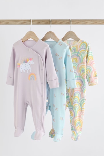 Purple Unicorn Baby Character Sleepsuits 3 Pack (0-3yrs)