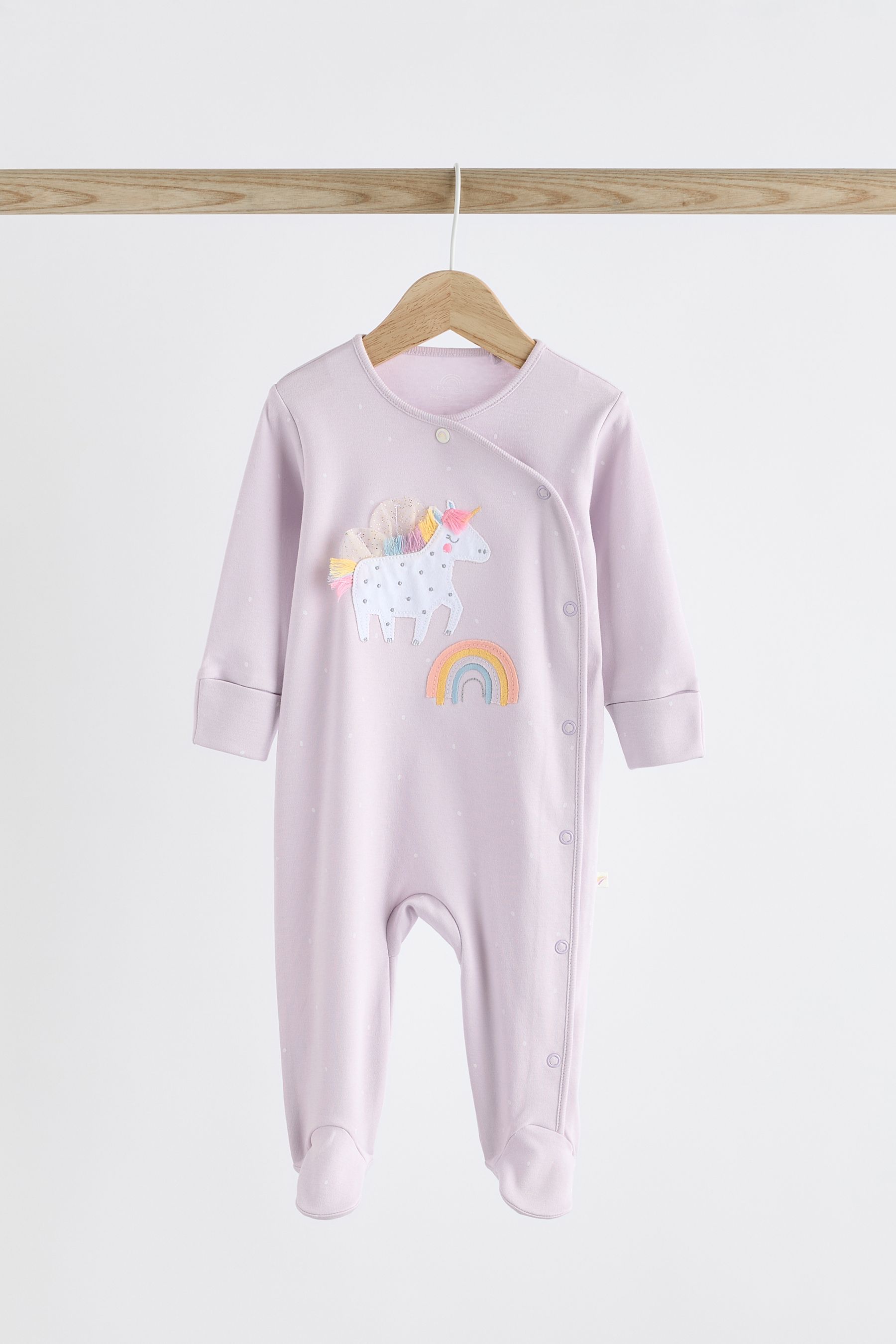 Purple Unicorn Baby 100 Cotton Sleepsuits 3 Pack 0mths 2yrs