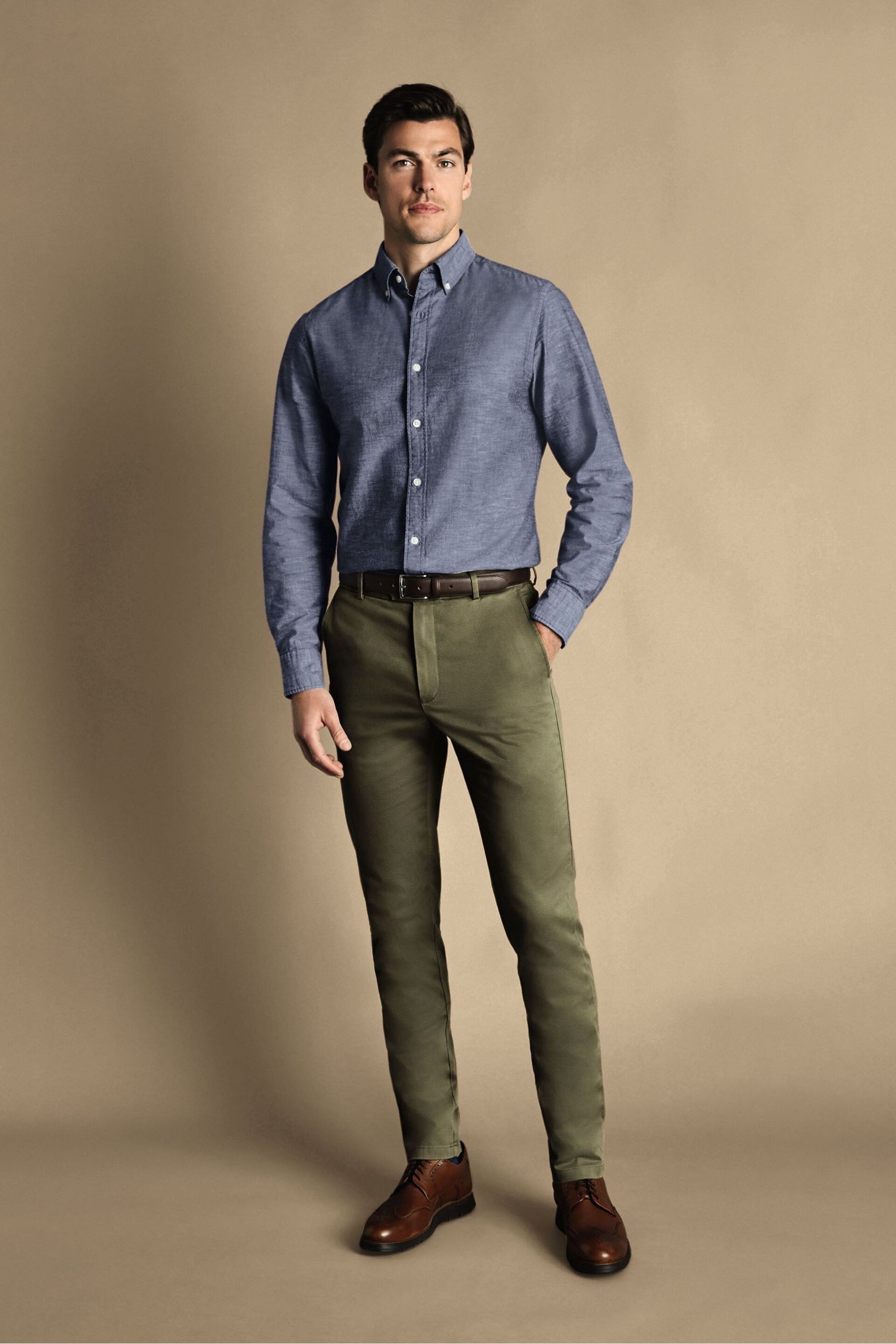 Charles Tyrwhitt Green Classic Fit Ultimate non-iron Chino Trousers - Image 3 of 5