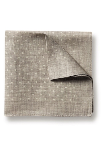 Charles Tyrwhitt Grey Spot Print Linen Silk Pocket Square Scarf