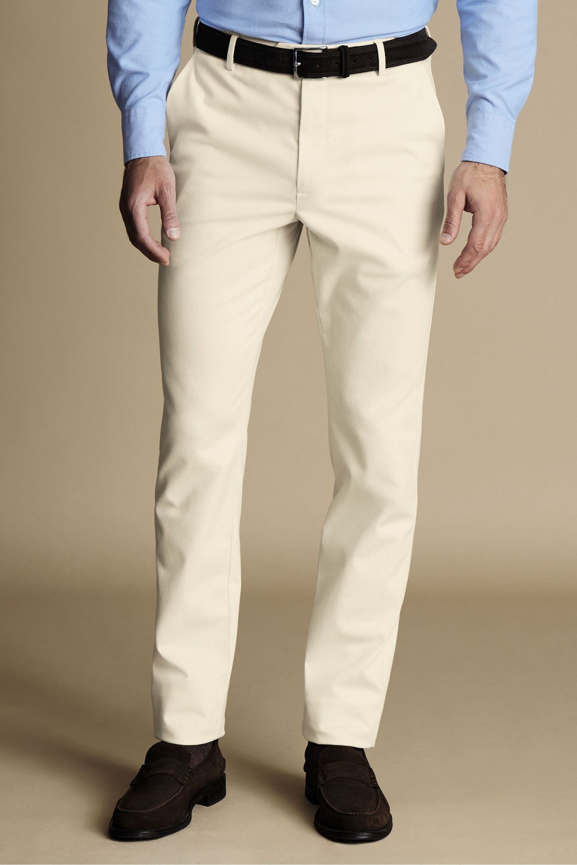 Charles Tyrwhitt Natural cream Classic Fit Ultimate non-iron Chino Trousers - Image 1 of 5