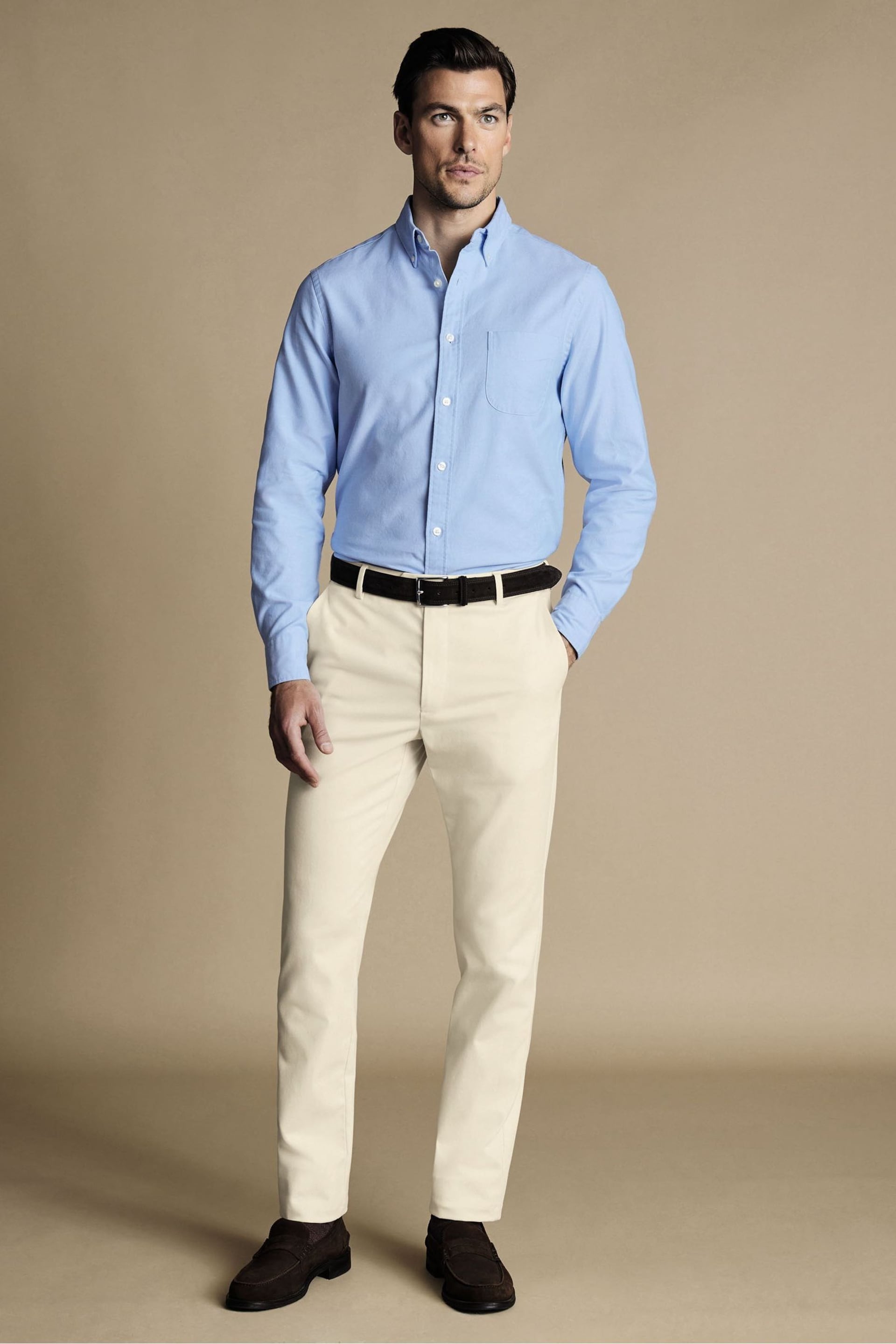 Charles Tyrwhitt Natural cream Classic Fit Ultimate non-iron Chino Trousers - Image 3 of 5