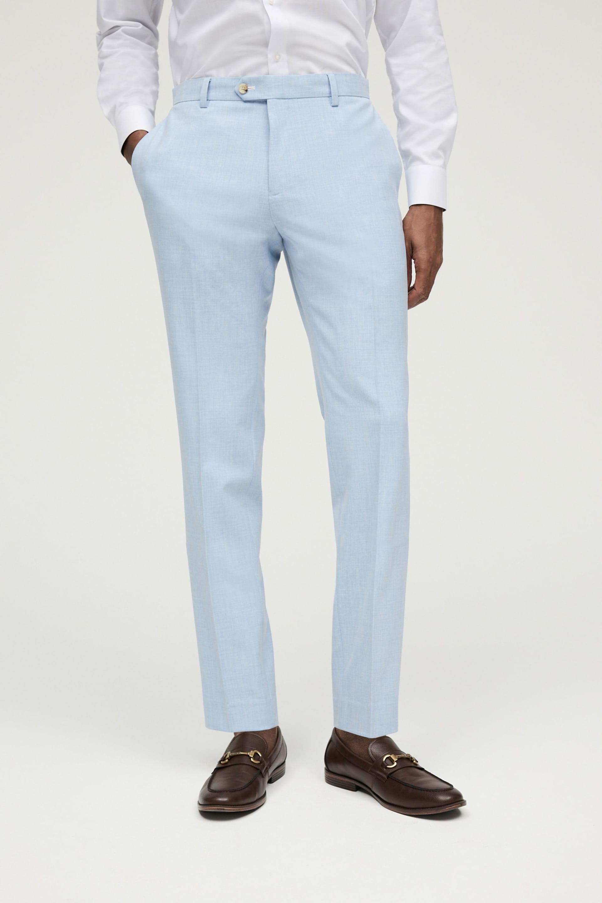 Light Blue Skinny Fit Pipe Trimmed Suit: Trousers - Image 1 of 10