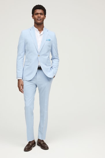 Light Blue Skinny Fit Pipe Trimmed Suit: Trousers