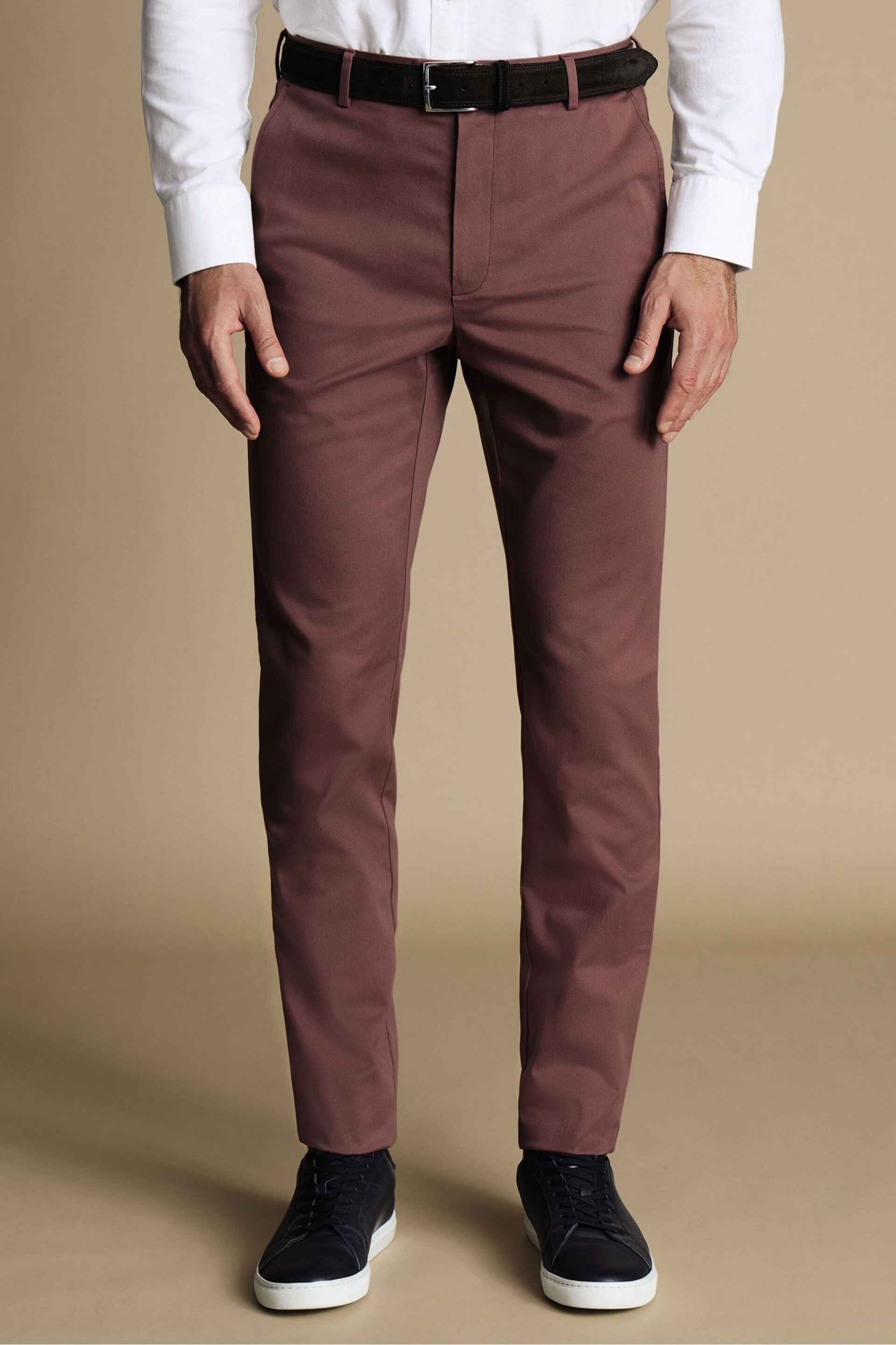 Charles Tyrwhitt Brown Slim Fit Ultimate non-iron Chino Trousers - Image 1 of 3