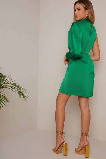 Chi Chi London Green One Sleeve Cut Out Mini Dress