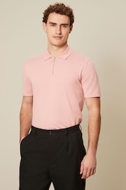 Pink Knitted Regular Fit Zip Polo Shirt - Image 1 of 7