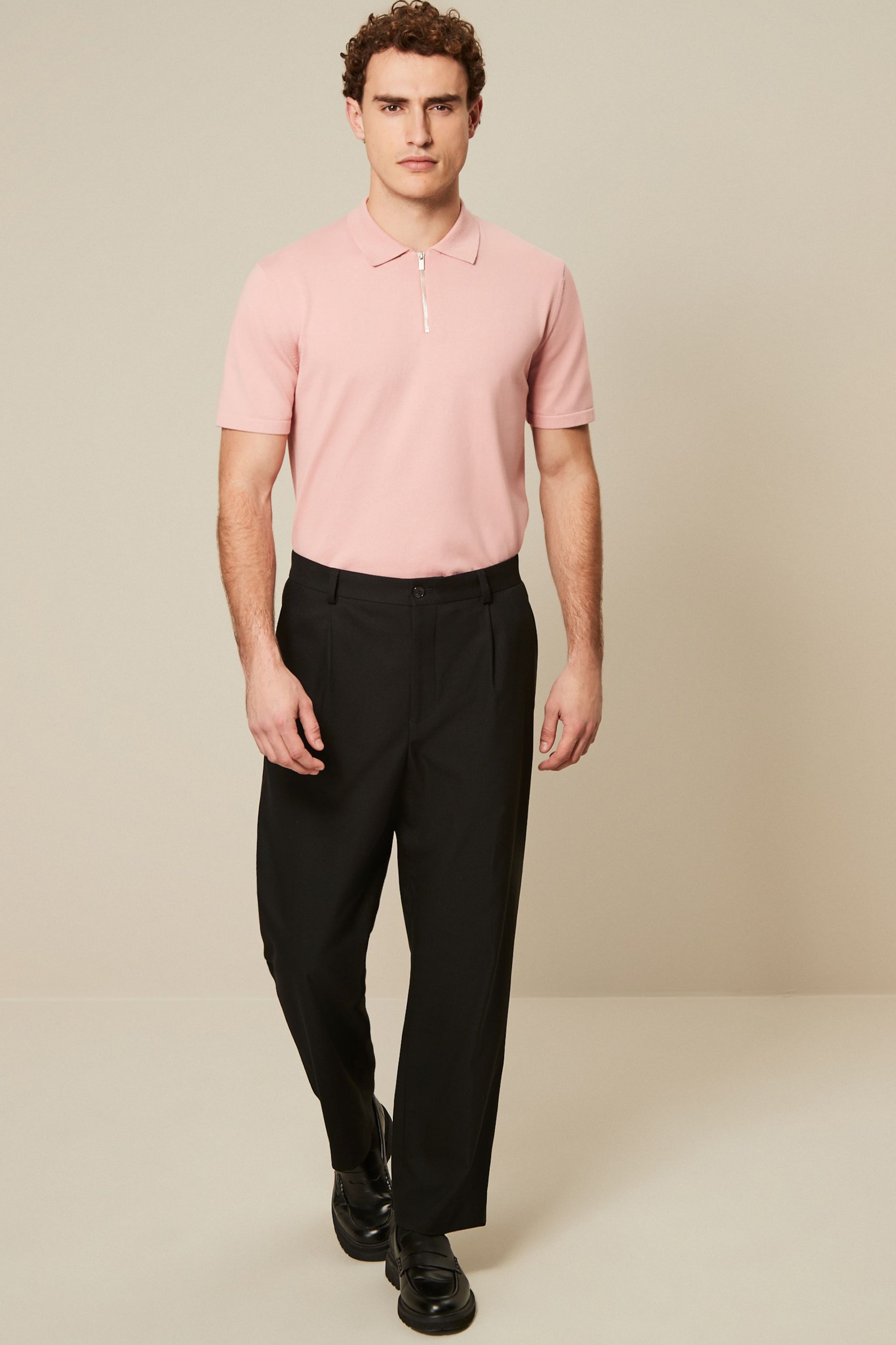 Pink Knitted Regular Fit Zip Polo Shirt - Image 2 of 7