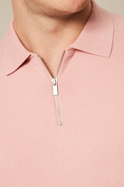 Pink Knitted Regular Fit Zip Polo Shirt - Image 4 of 7