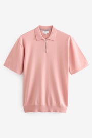 Pink Knitted Regular Fit Zip Polo Shirt - Image 5 of 7