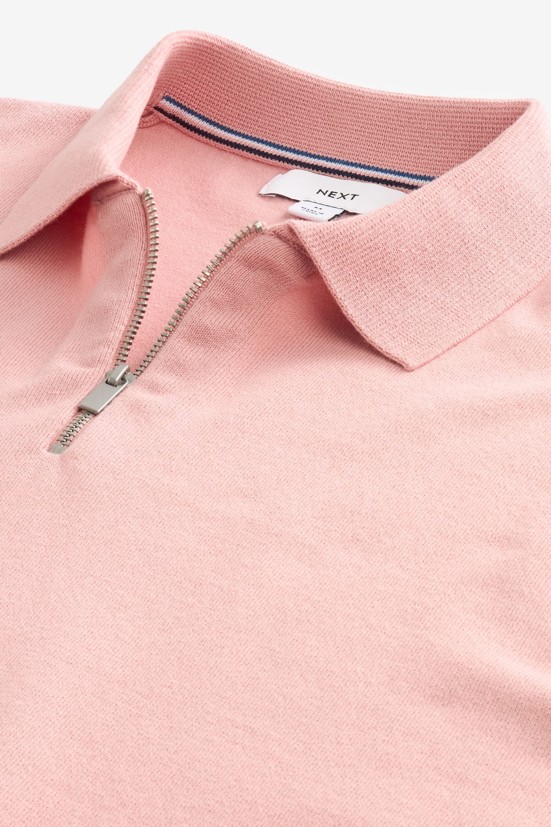 Pink Knitted Regular Fit Zip Polo Shirt