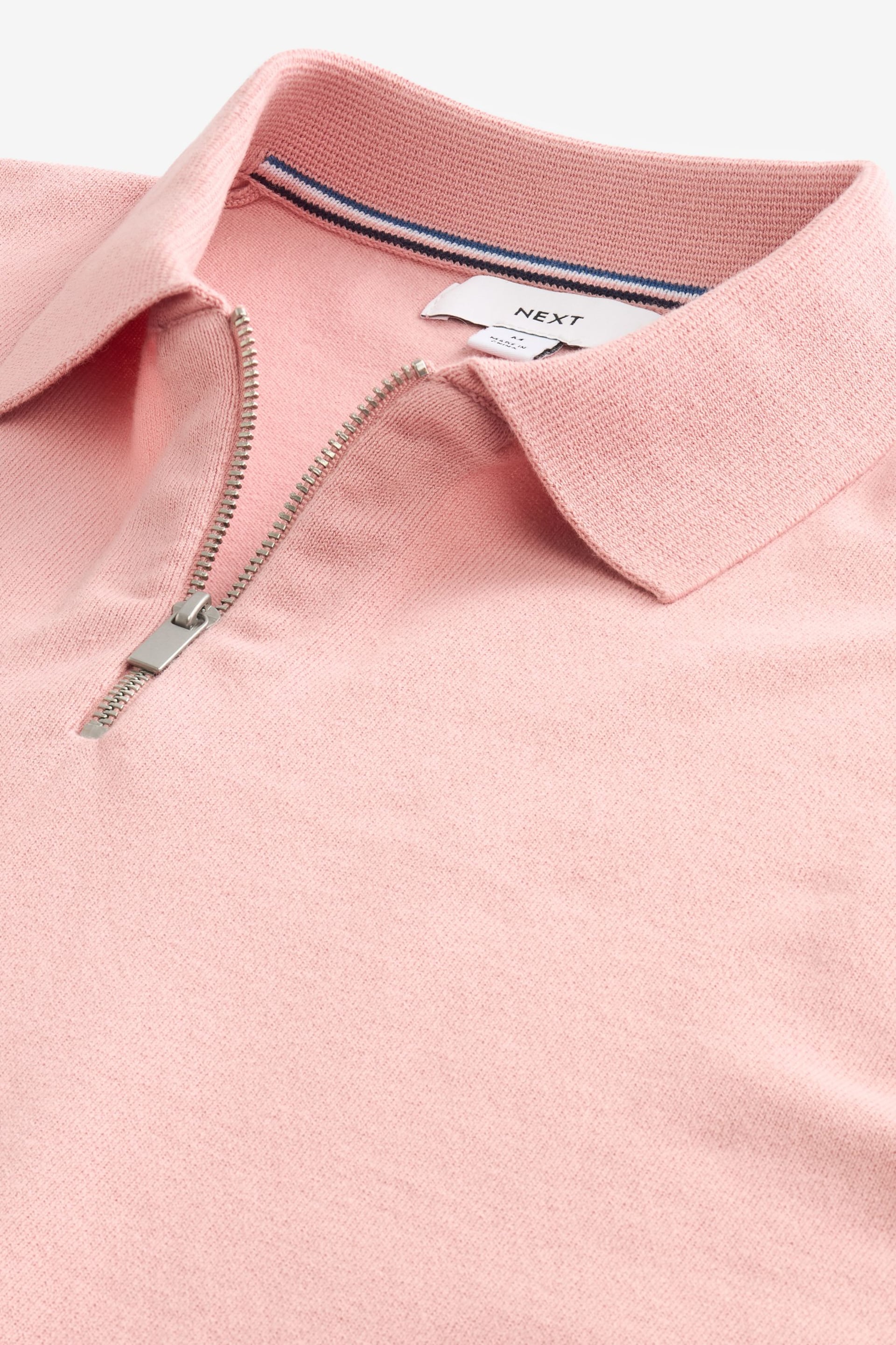Pink Knitted Regular Fit Zip Polo Shirt - Image 6 of 7