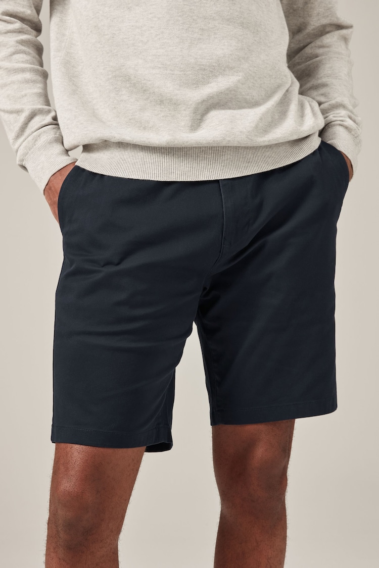 Navy Blue Slim Fit Stretch Chinos Shorts - Image 1 of 8