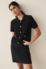 Black Short Sleeve Button Up Jacket - Image 1 of 6