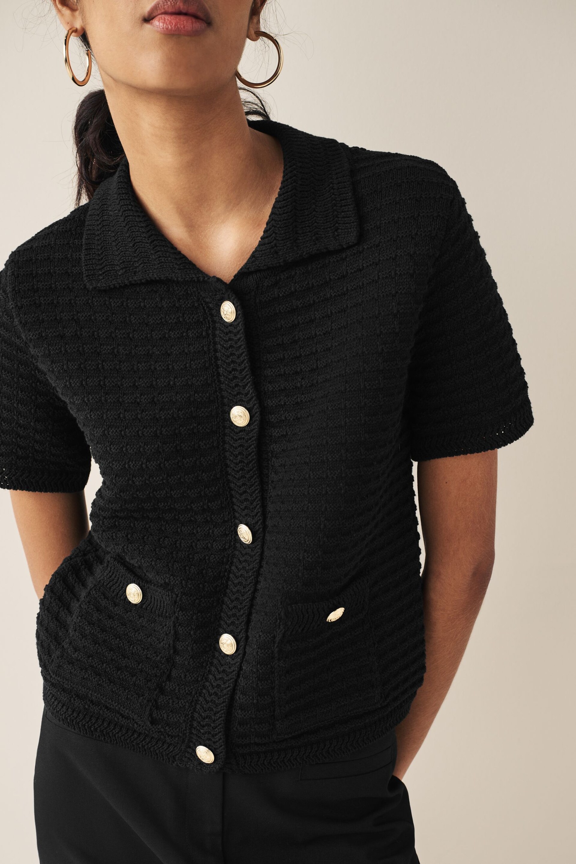 Black Short Sleeve Button Up Jacket - Image 4 of 6