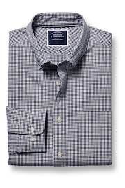 Charles Tyrwhitt Blue Slim Fit Mini Gingham Non-Iron Stretch Poplin Shirt - Image 4 of 6
