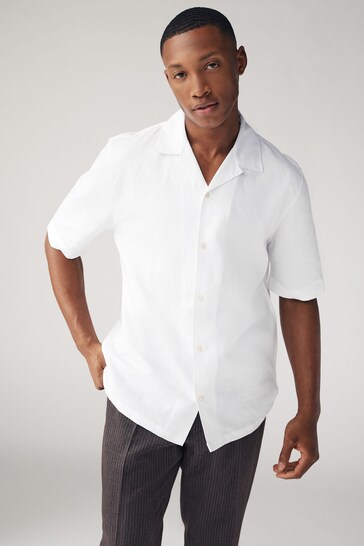 White EDIT Short Sleeve Linen Blend Shirt