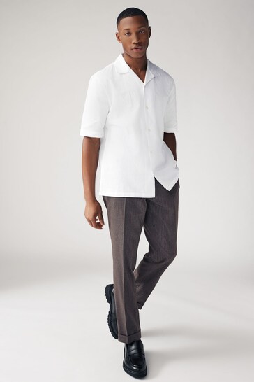 White EDIT Short Sleeve Linen Blend Shirt