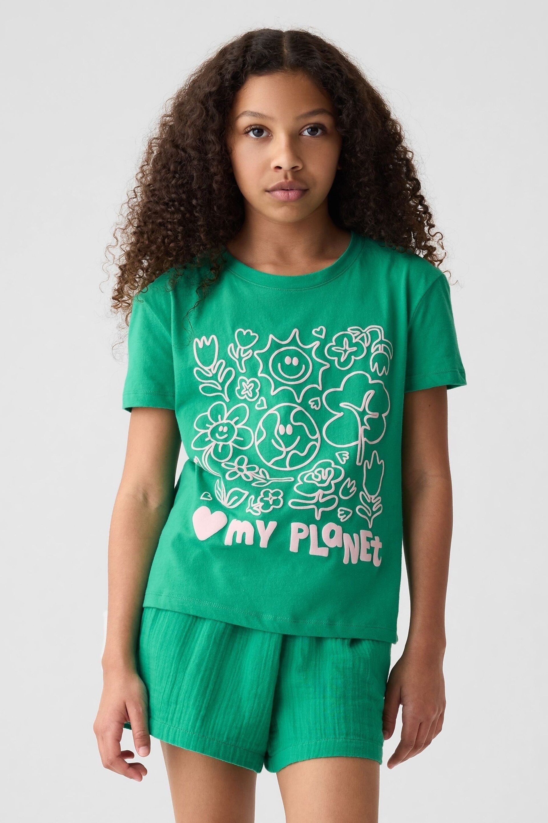 Gap Green Planet Slogan Graphic Crew Neck Short Sleeve T-Shirt (4-13yrs) - Image 1 of 4