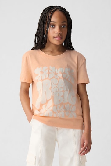 Gap Orange Flower Slogan Graphic Crew Neck Short Sleeve T-Shirt (4-13yrs)