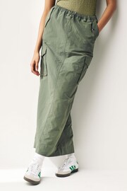 Khaki Green Cargo Midi Skirt - Image 1 of 8