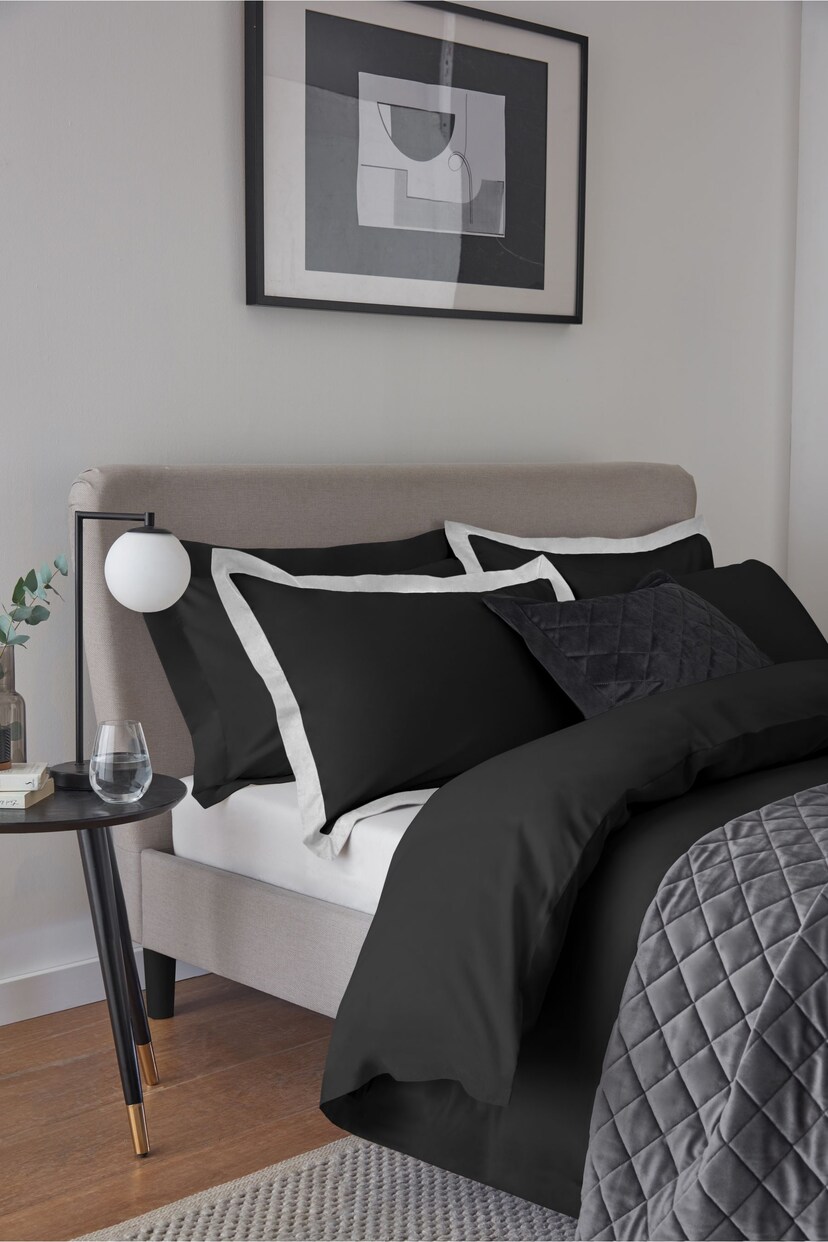 Set of 2 Black/White Cotton Rich Pillowcases - Image 1 of 3