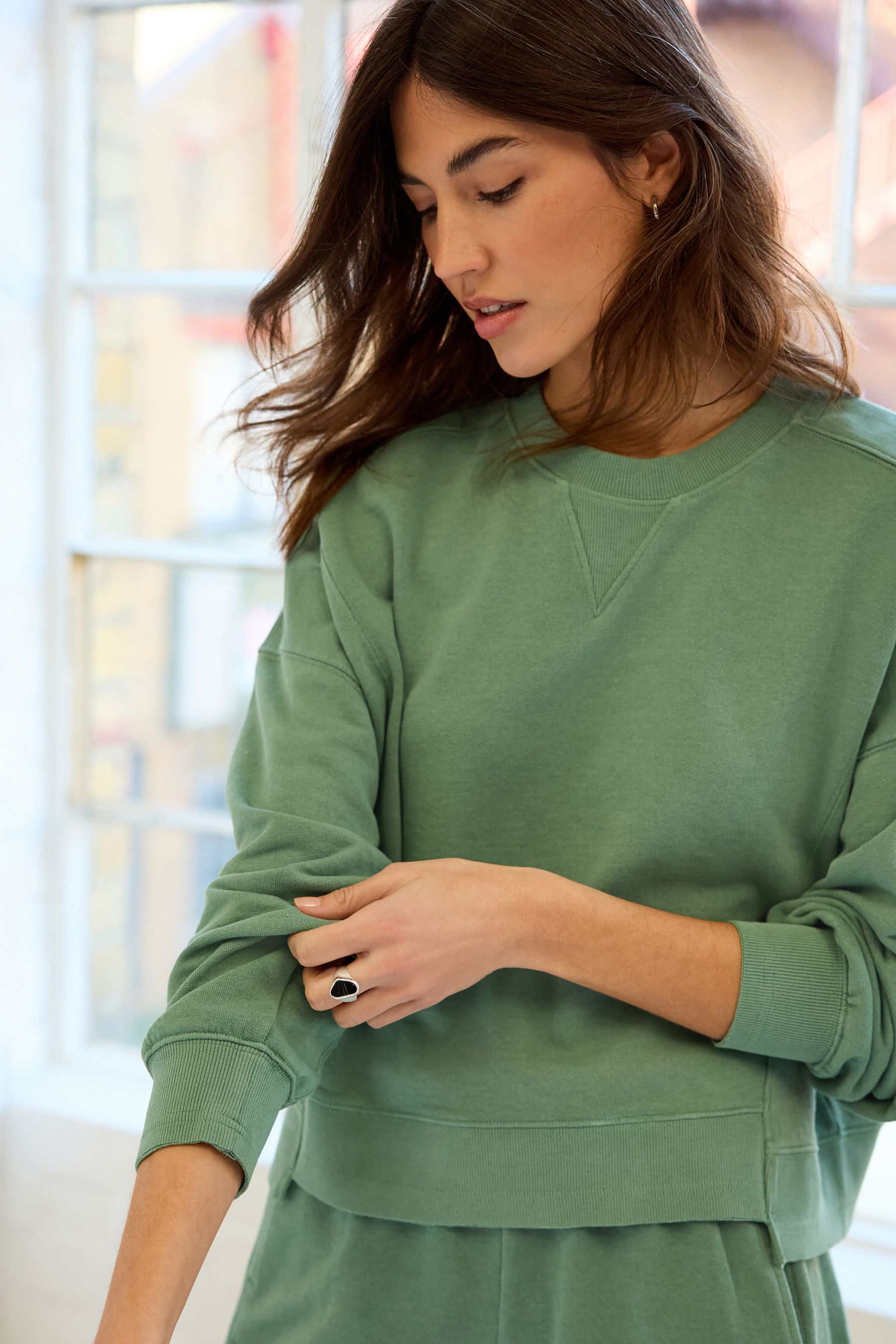 Green cotton sweatshirt on sale