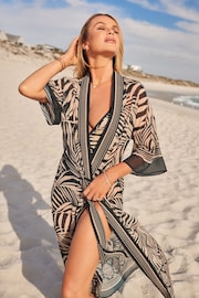 Lipsy Black/White Palm Petite Chiffon Printed Tie Kimono - Image 1 of 4