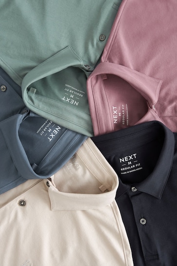 Navy/Light Neutral/Pink/Sage Green/Blue Jersey Polo Shirts 5 Pack