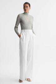 Reiss Silver Tanya Metallic Ribbed Mesh Panel Funnel Neck Top - Image 3 of 6