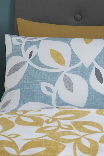 Catherine Lansfield Teal Blue Inga Leaf Duvet Cover and Pillowcase Set