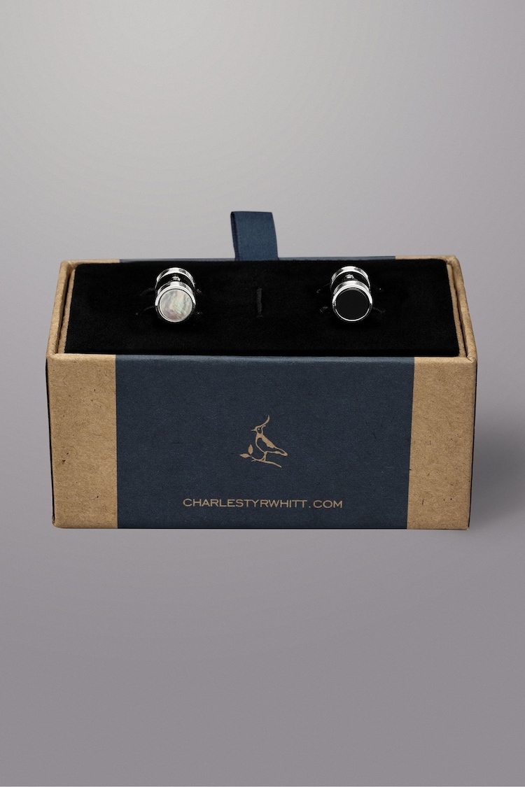 Charles Tyrwhitt Grey Mother of Pearl Onyx Evening Studs Cufflinks - Image 1 of 2