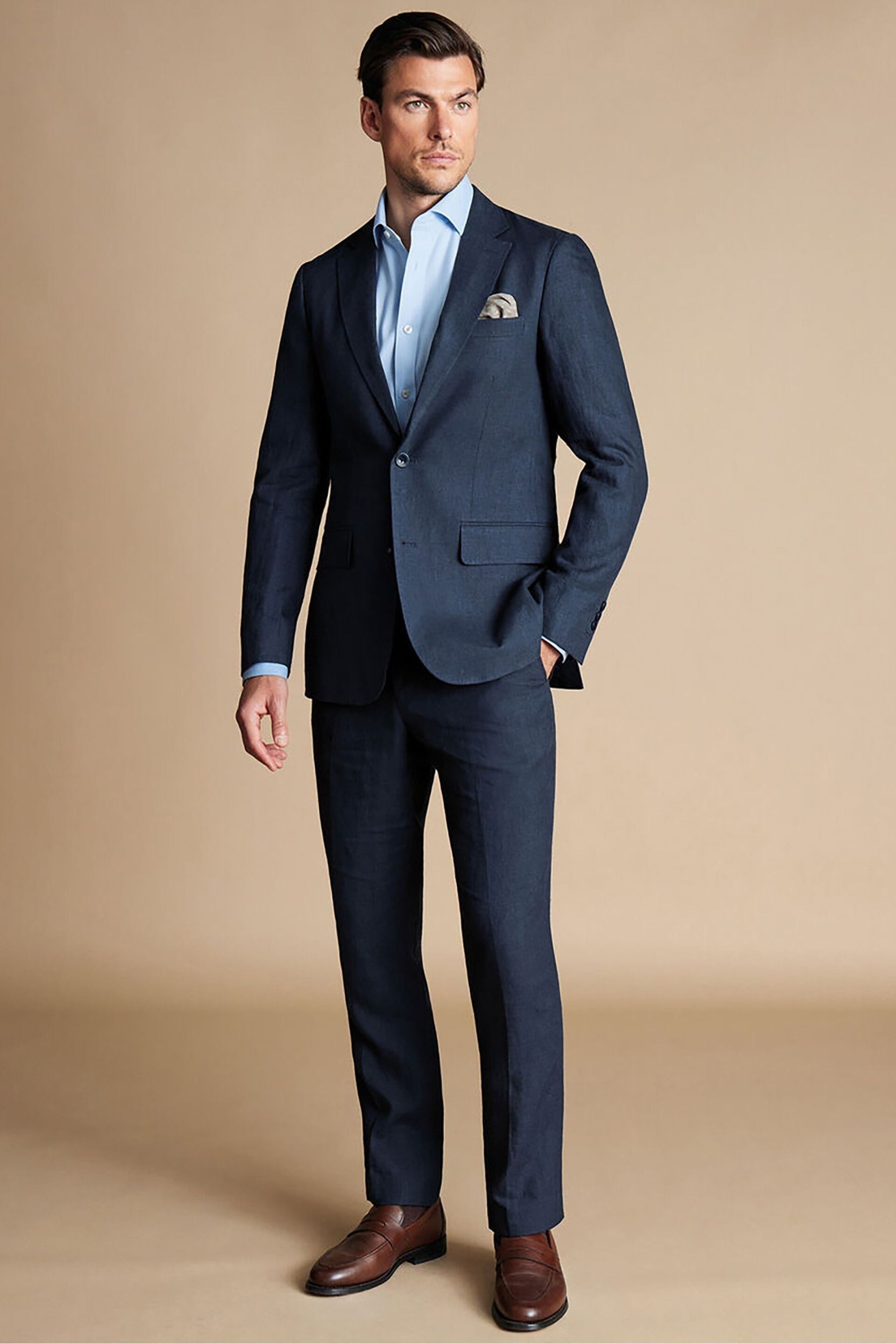 Charles Tyrwhitt Blue Linen Slim Fit Jacket - Image 3 of 5