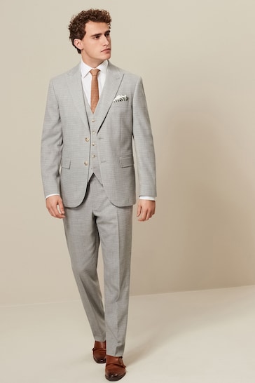 Grey Tailored Fit Textured Suit Jacket
