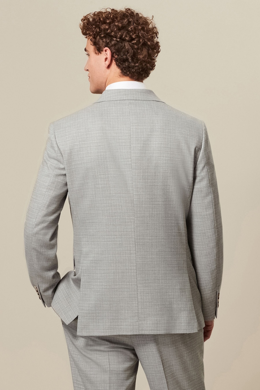 Grey Tailored Fit Textured Suit Jacket - Image 3 of 9