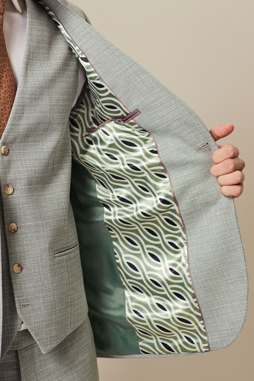 Grey Tailored Fit Textured Suit Jacket - Image 5 of 9