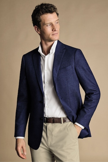 Charles Tyrwhitt Blue Puppytooth Wool Silk Slim Fit Jacket