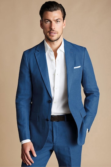 Charles Tyrwhitt Blue White Linen Classic Fit Jacket