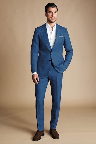 Charles Tyrwhitt Blue White Linen Classic Fit Jacket