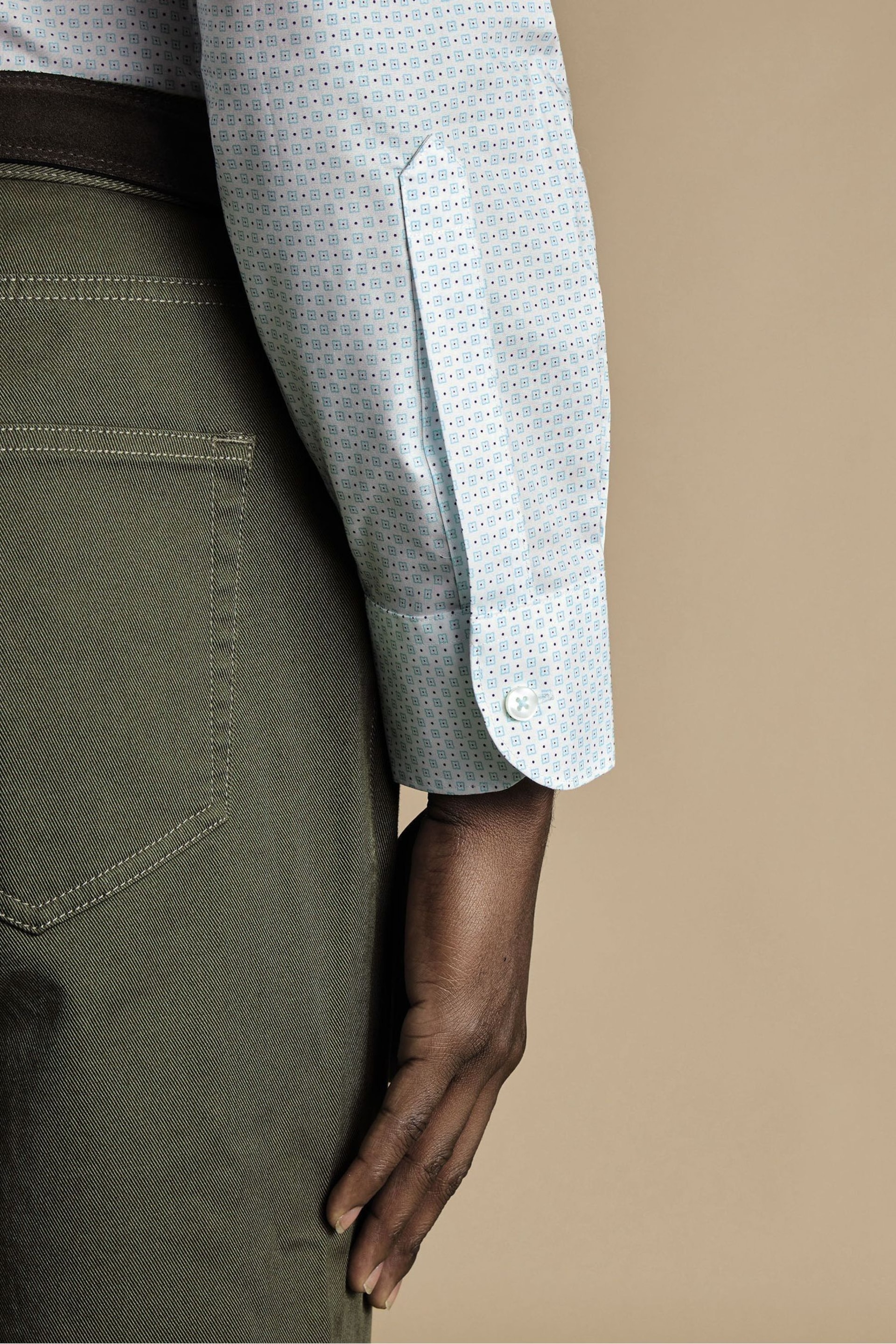 Charles Tyrwhitt Green Slim Fit Motif Non-Iron Print Jeans - Image 3 of 6