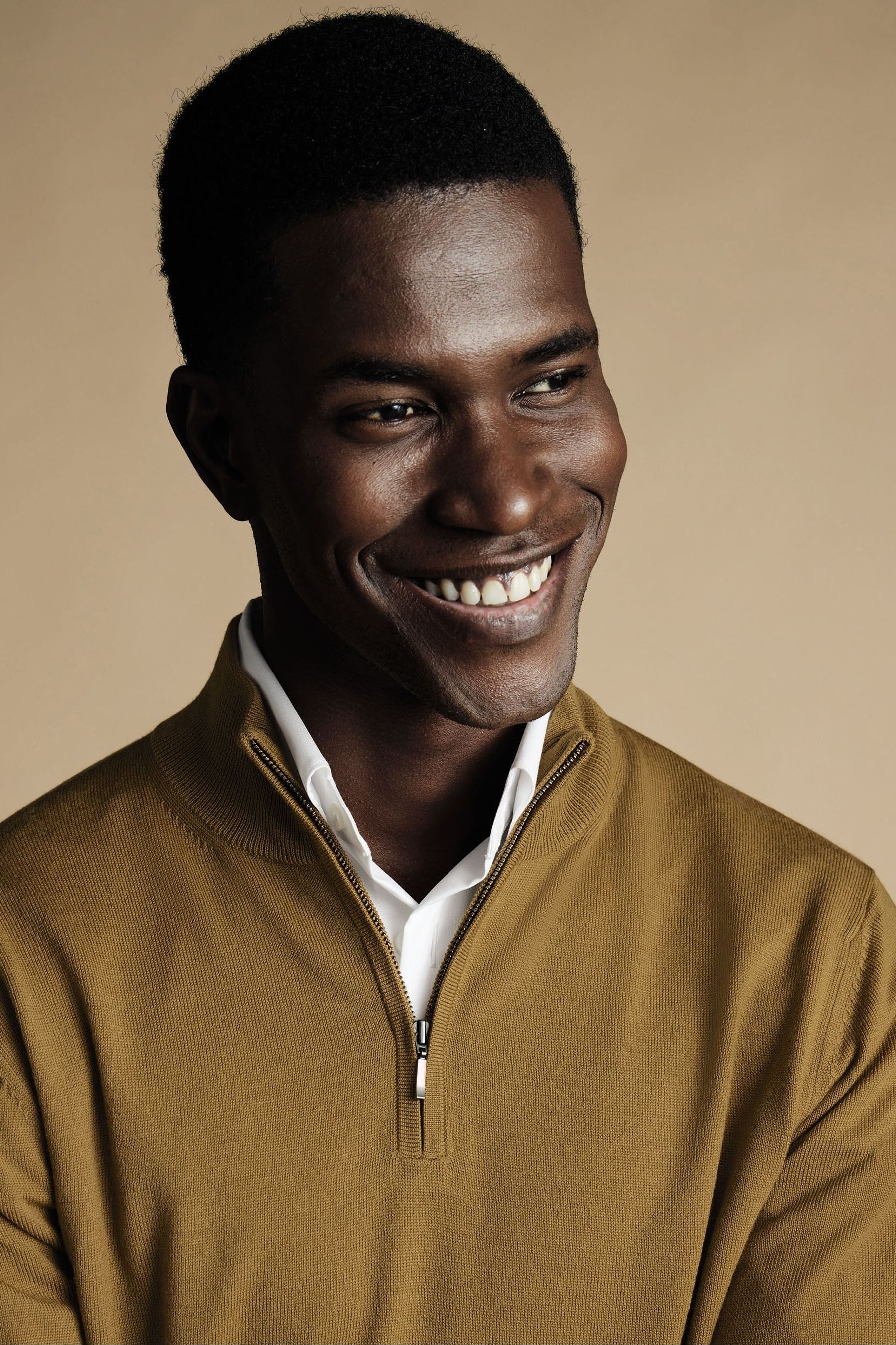 Buy Charles Tyrwhitt Yellow Pure Merino Zip Neck Jumper from the