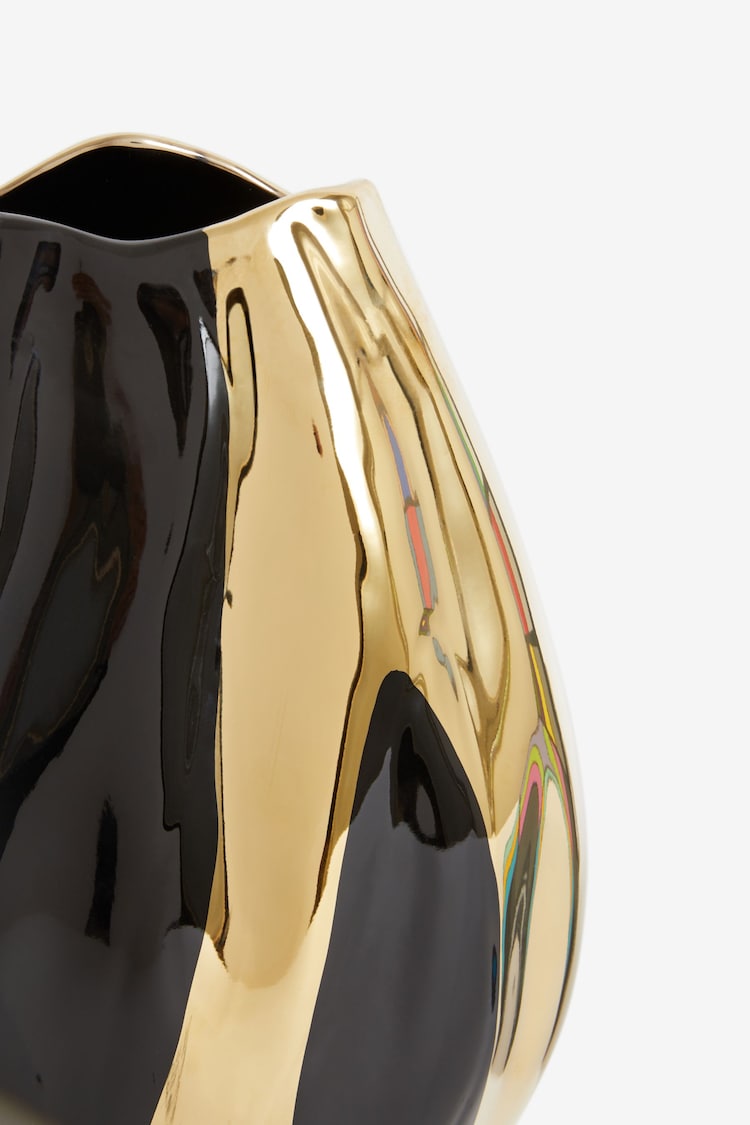 Black Gold Drip Statement Ceramic Vase - Image 3 of 3