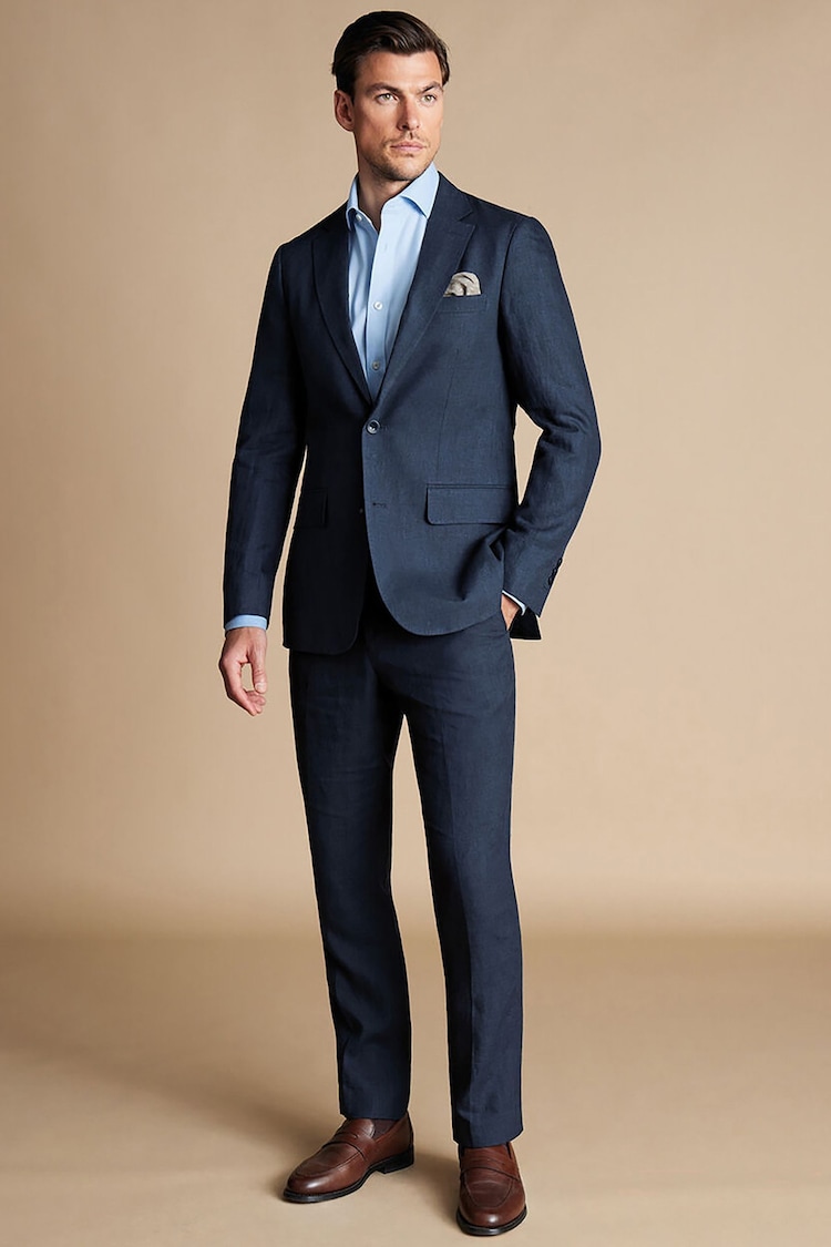 Charles Tyrwhitt Blue 100% Linen Classic Fit Jacket - Image 5 of 5