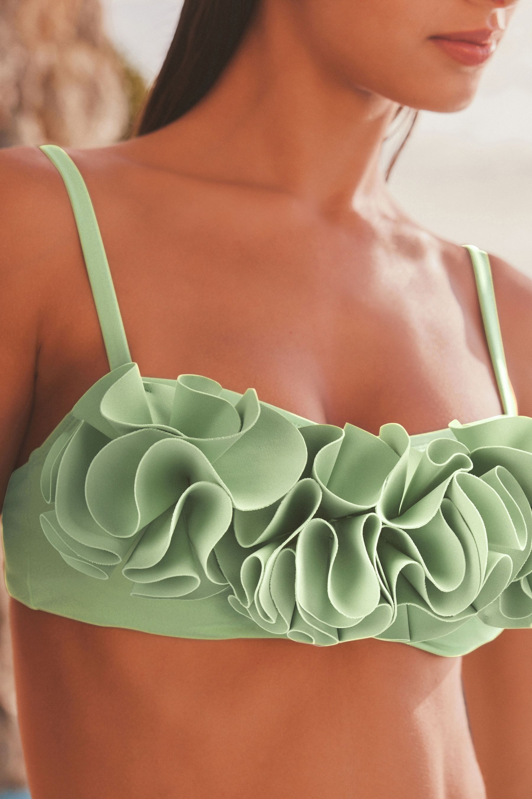 Strapless ruffle bikini top deals